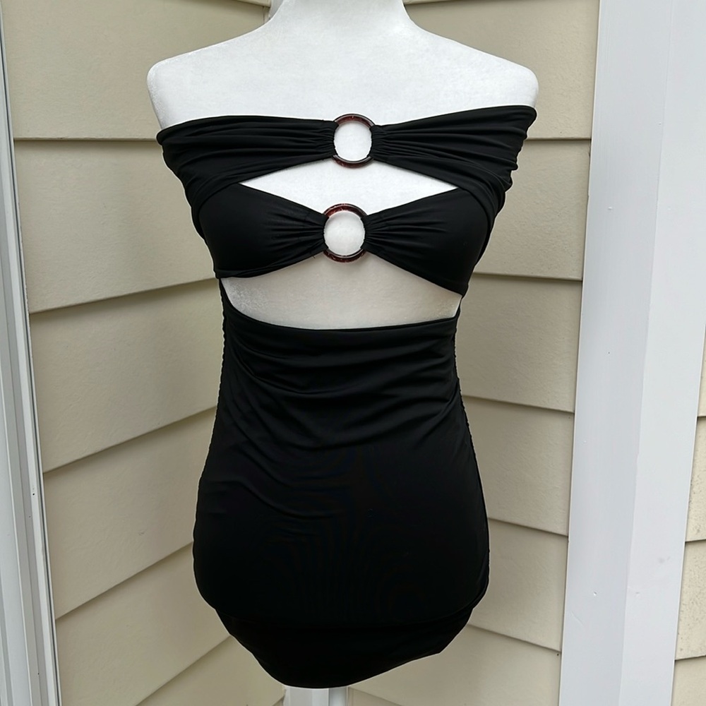 Black Ring‑Detail Cutout Strapless Bodycon Mini Dress NWOT
